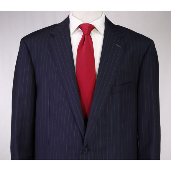 Andrew Lock Custom Tailored Navy Blue Pinstripe 2-Btn Wool Handmade Suit 46L - Picture 3 of 11